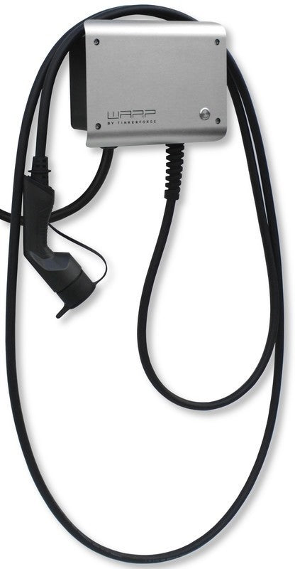 wall-mounted WARP Charger showing the attached charging cable wrapped around